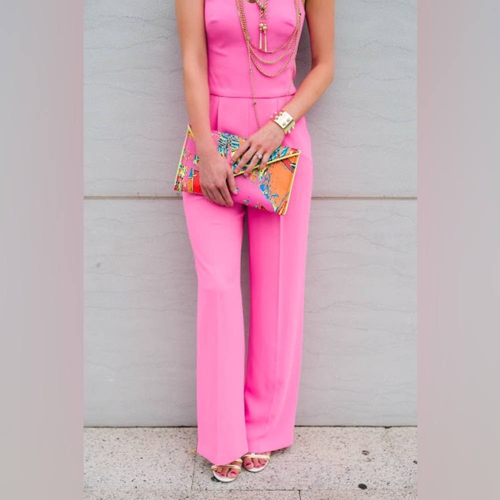 Trina Turk Zadie Jumpsuit in Flamingo Hot Pink NWT Size 2 Barbie Statement Y2K - Picture 5 of 15